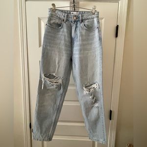 Zara Light Blue Ripped Ankle Jeans